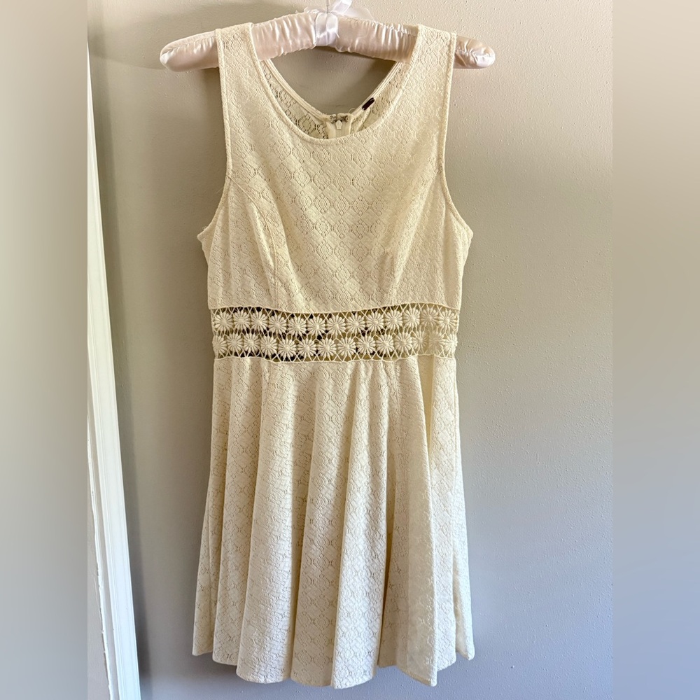 Free People Light Cream Lace Dress with Floral Detail
